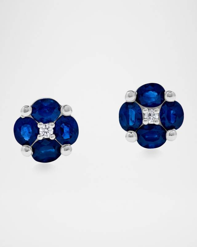 18K White Gold Diamond and Blue Sapphire Earrings